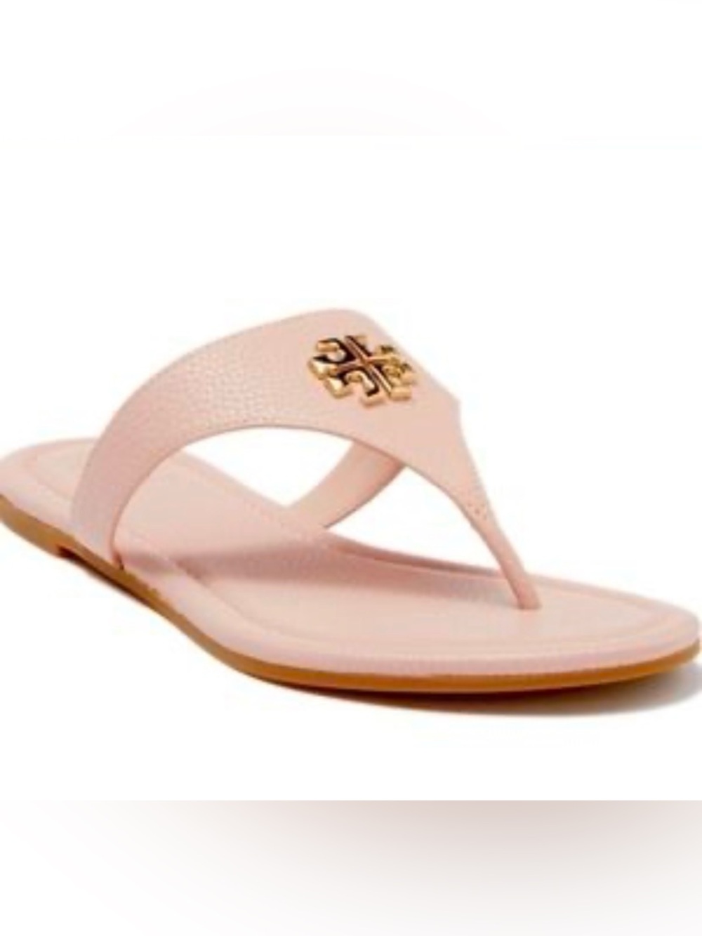 Tory Burch Beige Logo Thong Sandals with Gold Emblem - Picture 2 of 9
